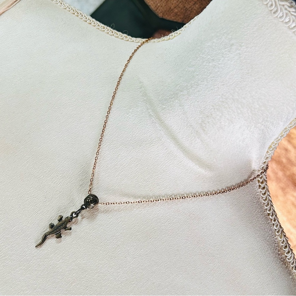 Handcrafted brass lizard pendant on chain necklace